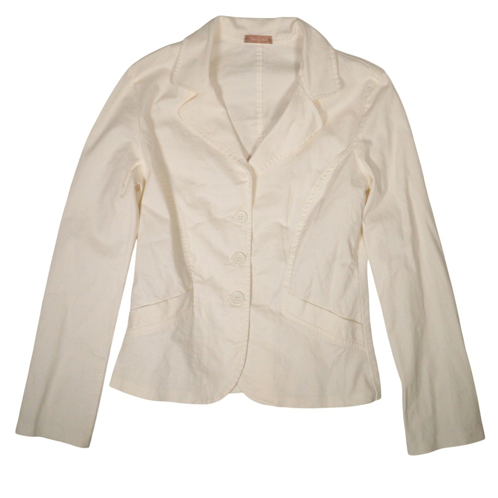 Vtg Forever 21 Blazer Three Button Stretch Twill Cream Cotton Women L